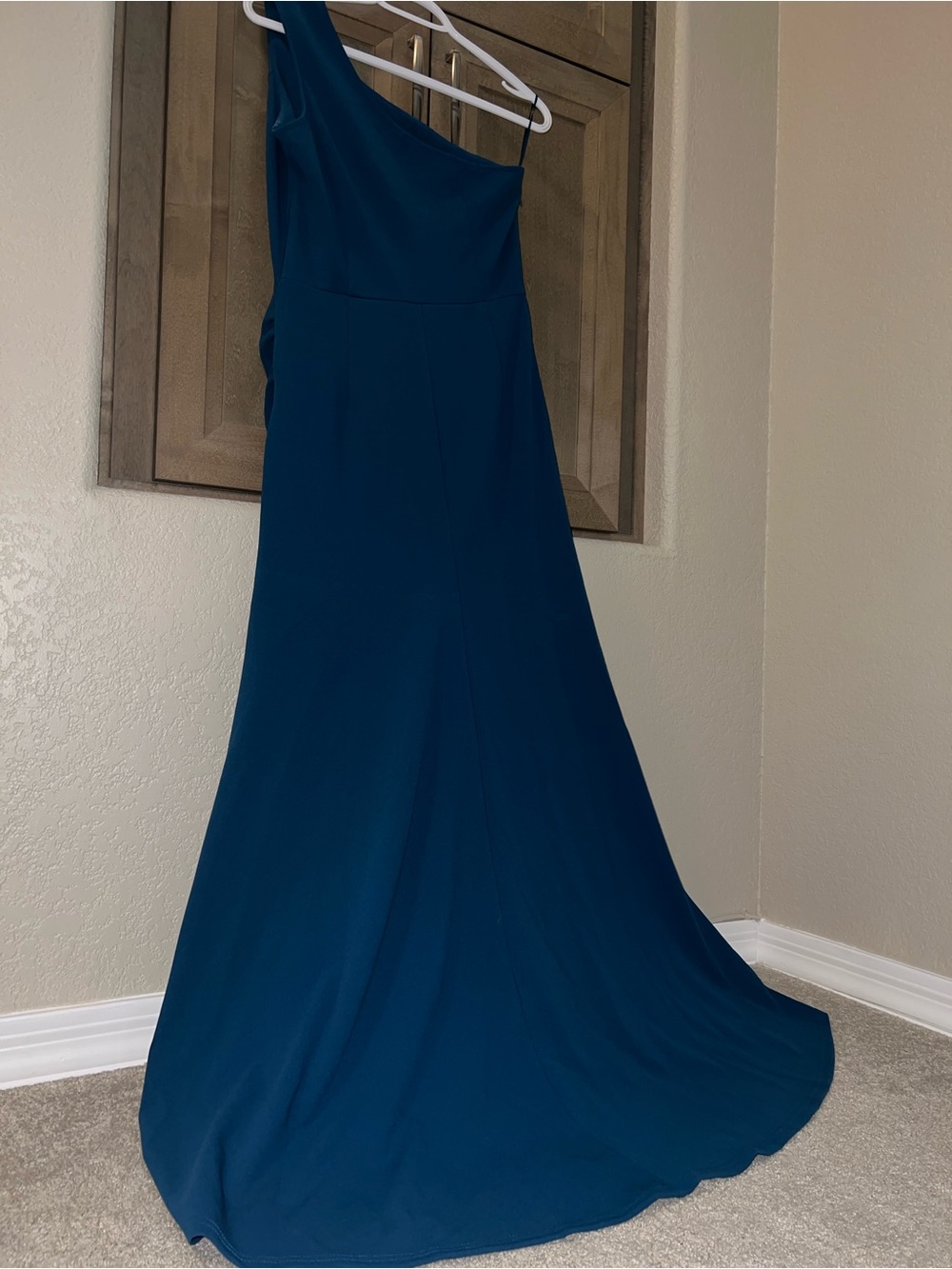 One-Shoulder Teal Evening Gown